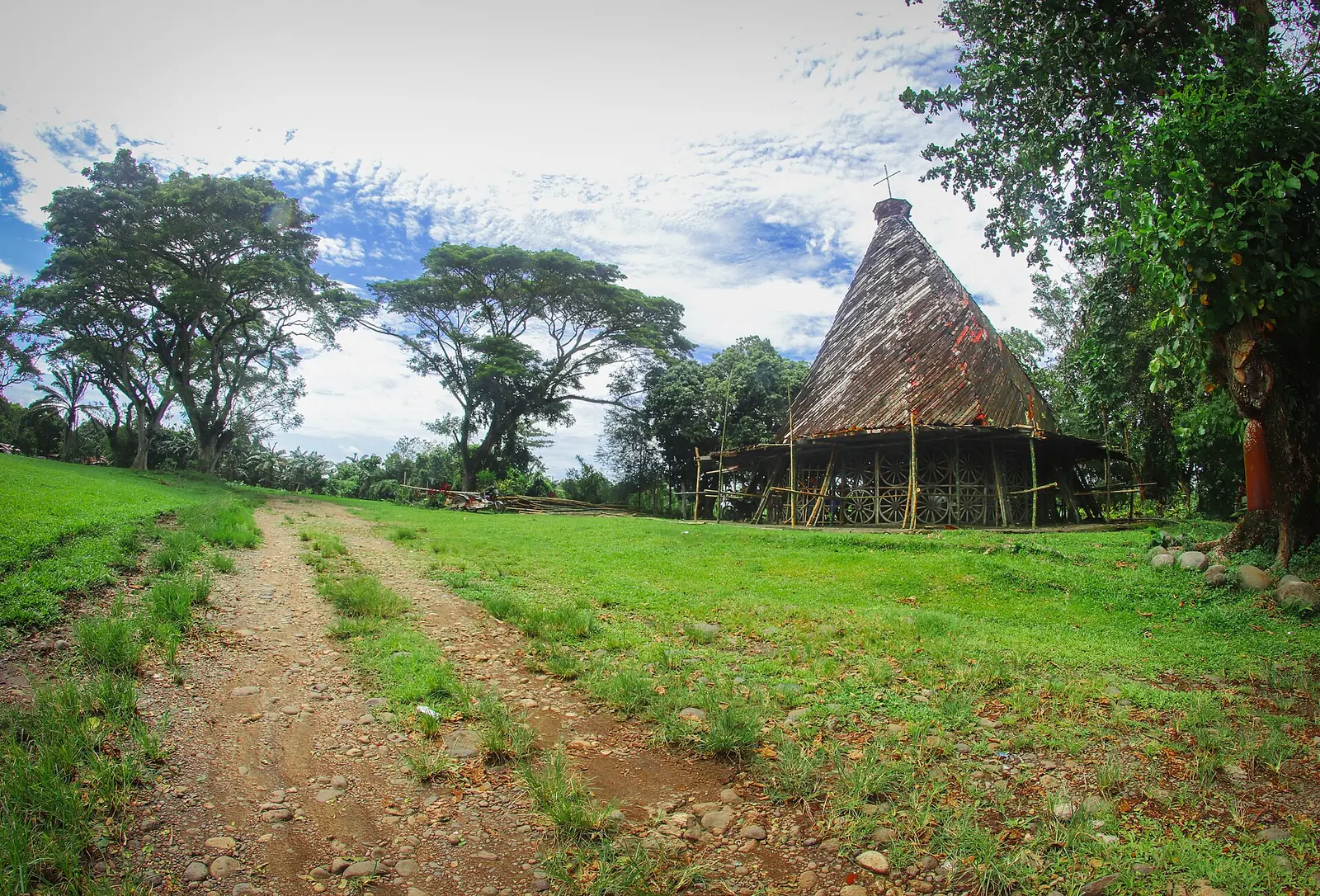 The Chapel of the Cartwheels at Hacienda Santa Rosalia in Manapla, a small church under a steep roof
