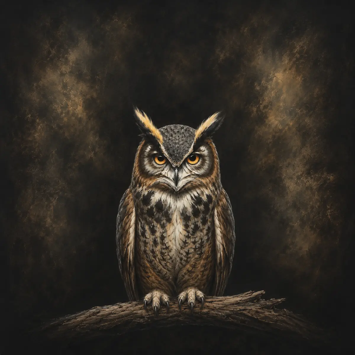 A wise owl perched in shadow